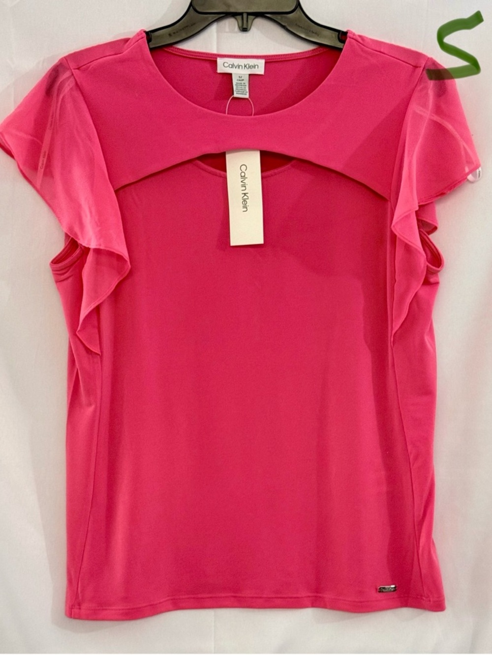 Calvin Klein Pink Ruffle Cap Sleeve Tee with Cutout